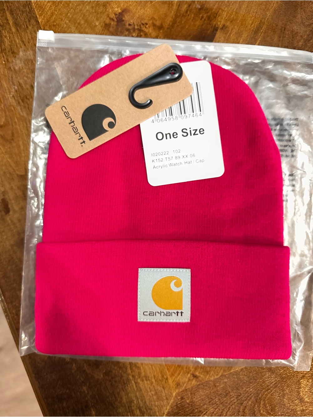Carhartt Hot Pink Acrylic Watch Hat with Yellow Logo Patch